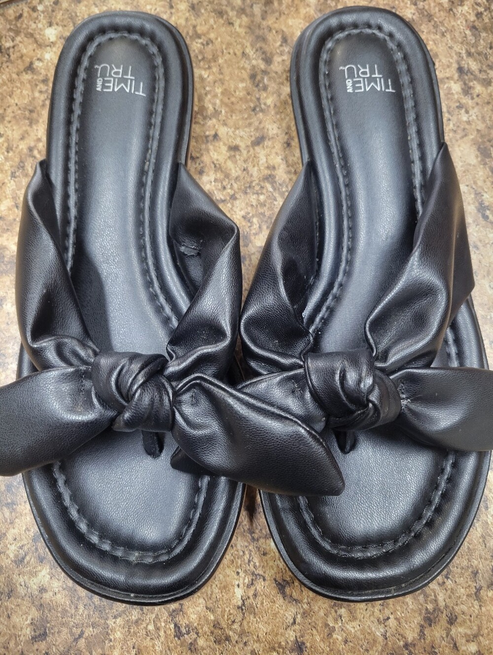 Time and Tru Black Knotted Slide Sandals for Women
